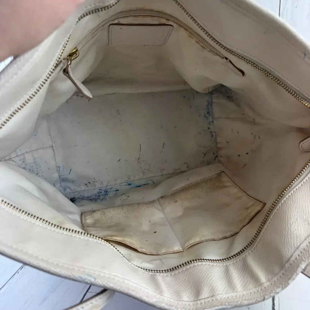 Coach Chalk Ivory Crossgrain Leather Street Zip Tote Shoulder Bag Top-Zip Purse - Picture 9 of 16